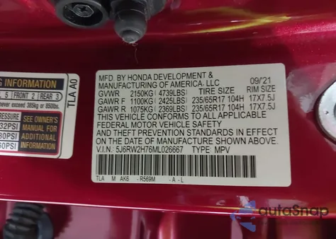 2021 Honda Cr-V Awd Special Edition z USA, uszkodzony, nr VIN 5J6RW2H76ML026667